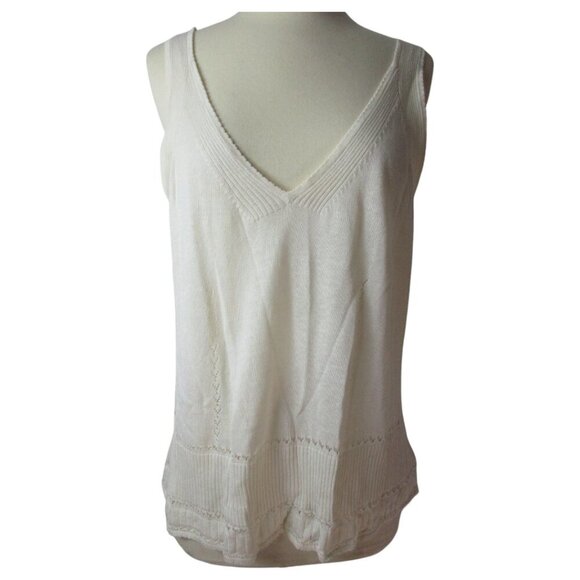 Eddie Bauer Sweater Vest Women's XL Pointelle White Silk Sleeveless Deep V-Neck - Picture 1 of 15